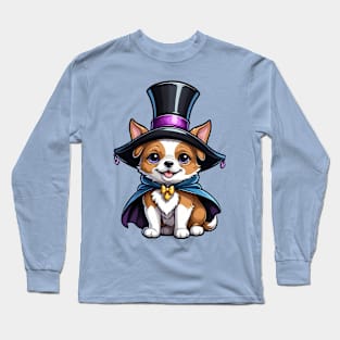 Cute Corgi Dog Wearing a Magician Hat and Cape Long Sleeve T-Shirt